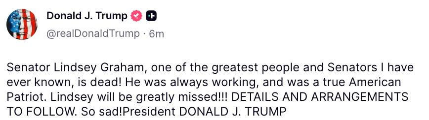 Трамп выразил соболезнования в связи с кончиной Линдси Грэма* Трамп выразил соболезнования в связи с кончиной Линдси Грэма*