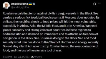 Свинособака Сибига ноет, что Россия должна прекратить стрелять по судам, а то у Украины зерно не идет на экспорт