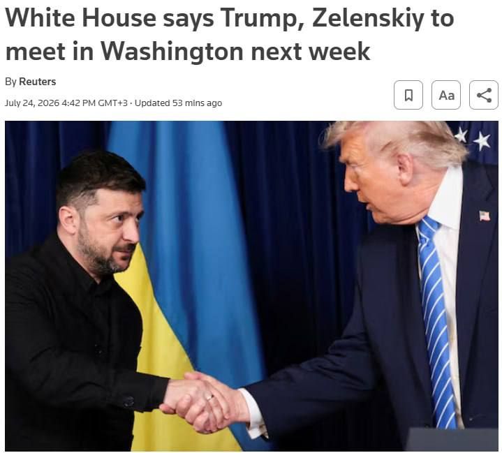 Роман Насонов: Трамп и Зеленский должны встретиться в Вашингтоне во вторник, сообщил Reuters представитель Белого дома
