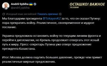 Сибига поблагодарил Токаева за призыв заморозить конфликт и пригрозил России «более сильным давлением»