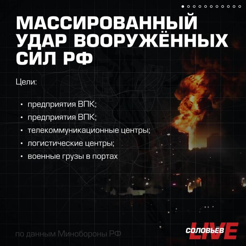 Минобороны России сегодня сообщило о массированном ударе высокоточным оружием большой дальности воздушного, наземного и морского базирования, а также ударными БПЛА по предприятиям военной промышленности, телекоммуникационным...