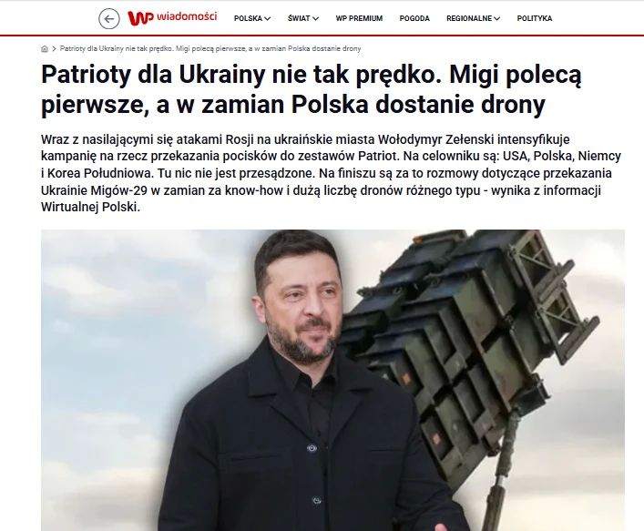 Переговоры о передаче Польшей Украине истребителей МиГ-29 в обмен на ноу-хау и большое количество беспилотников находятся на финишной прямой, сообщает Wirtualna Polska