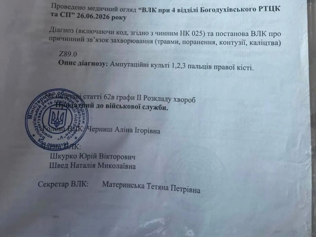 Мужчину без трёх ампутированных пальцев правой руки признали годным к службе в ВСУ