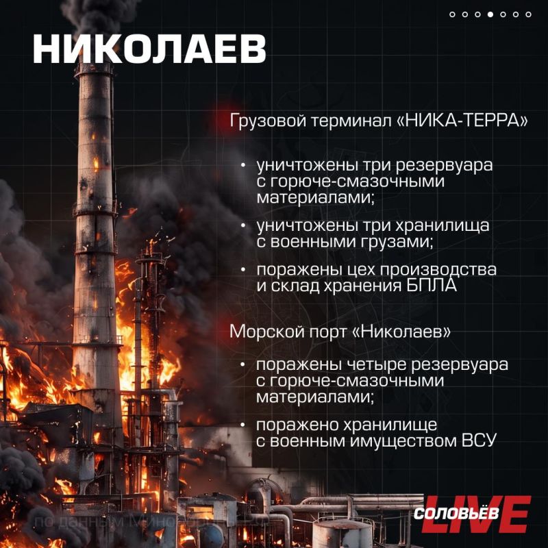 Минобороны России сообщило, что сегодня ночью Вооружённые силы РФ продолжили нанесение групповых ударов по объектам военной промышленности, морским портам Украины и судам, а также логистическим центрам, задействованным в... Минобороны России сообщило, что сегодня ночью Вооружённые силы РФ продолжили нанесение групповых ударов по объектам военной промышленности, морским портам Украины и судам, а также логистическим центрам, задействованным в...