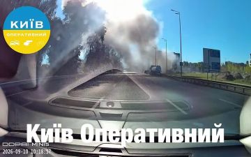 Момент удара российского дрона по заправочной станции в Киеве утром