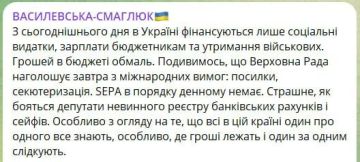 На Украине почти не осталось денег в бюджете, заявила депутат Рады Василевская-Смаглюк