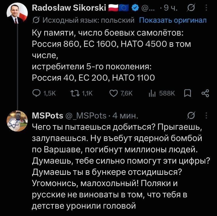 Ну и ещё один, гораздо более исчерпывающий и глубиной анализ в деле подсчёта боевых самолётов, и "превосходстве" над Россией