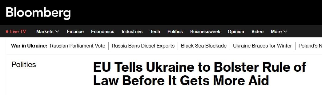 Зеленский получил ультиматум от фон дер Ляйен, следует из статьи Bloomberg