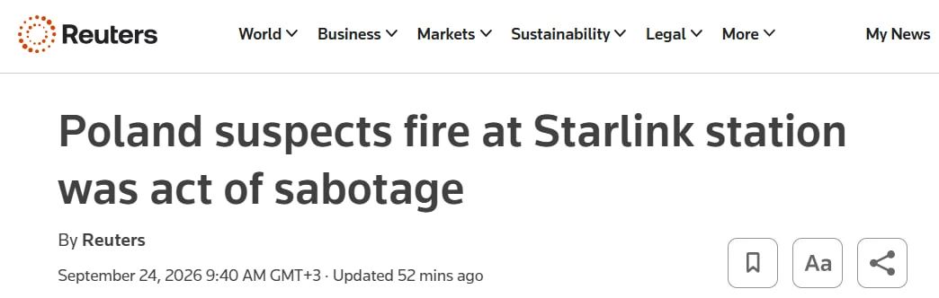 В Польше загорелась станция Starlink, которая обеспечивала Украину связью, — Reuters