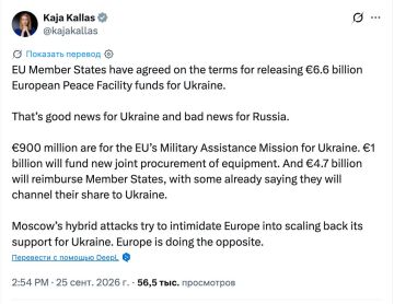 ЕС разблокировал €6,6 млрд из Европейского фонда мира для Украины, но €4,7 млрд оставит себе — Каллас