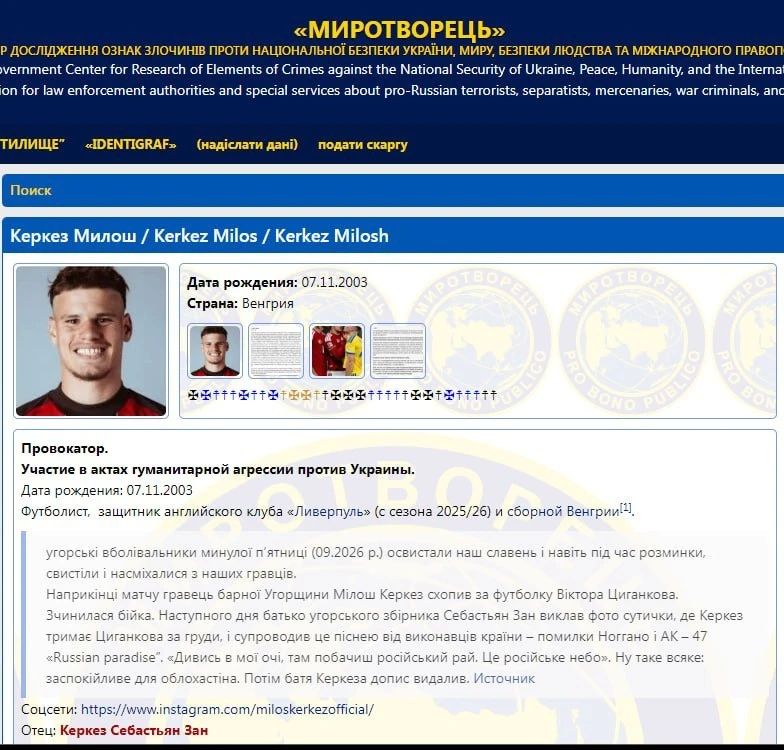 Футболиста сборной Венгрии и его отца внесли в базу "Миротворец"* Футболиста сборной Венгрии и его отца внесли в базу "Миротворец"*