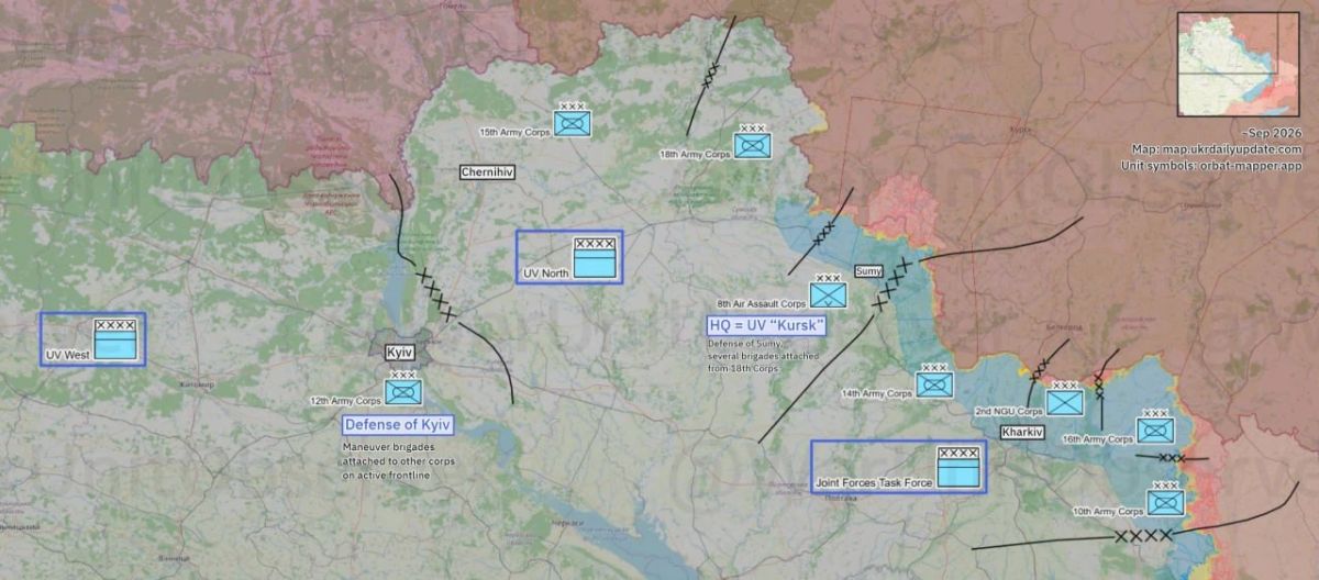 Распределение зон ответственности украинских Группировок войск и входящих в них Армейских корпусов на фронте к началу осени по данным западных аналитиков