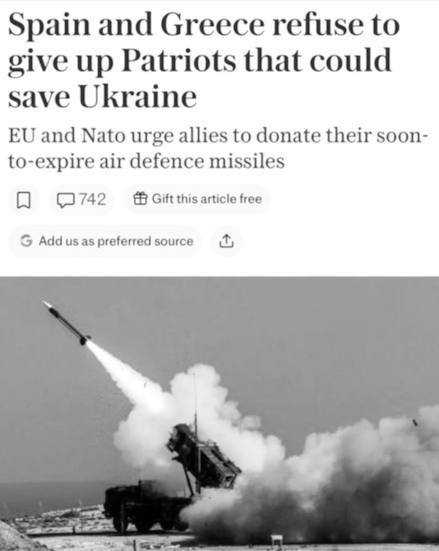 Telegraph: Испания и Греция отказываются поставлять Украине ракеты Patriot