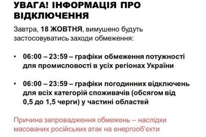 Сегодня на территории всей Украины будут введены графики ограничения потужности