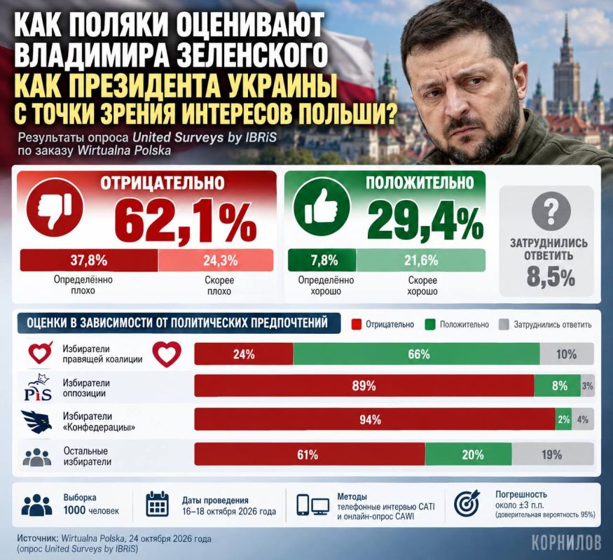Владимир Корнилов: Абсолютное большинство поляков отрицательно относятся к Зеленскому