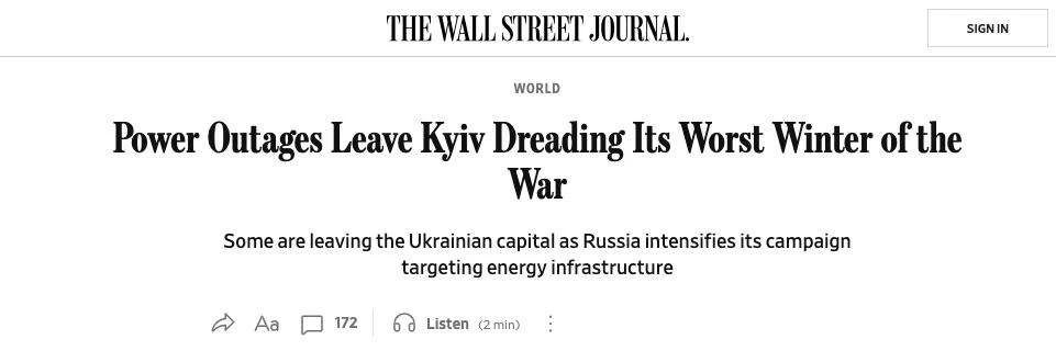 Киев готовится к самой суровой зиме за время конфликта — The Wall Street Journal