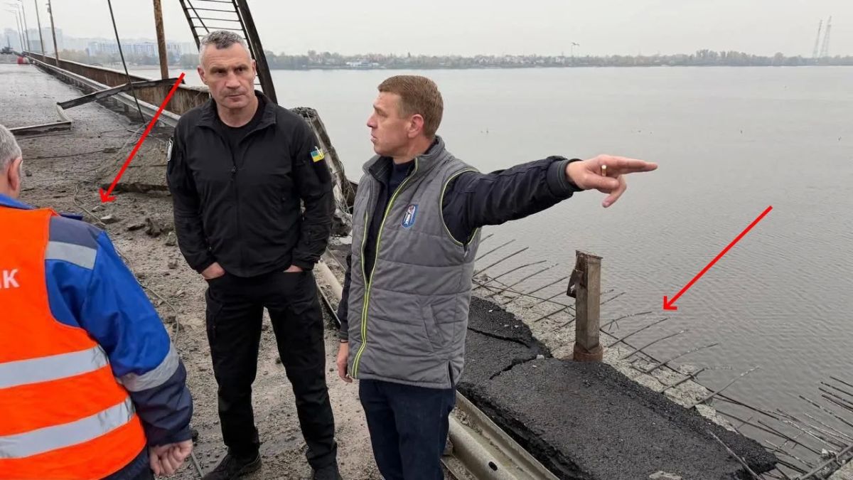 Фото повреждений полотна Южного моста в Киеве Фото повреждений полотна Южного моста в Киеве